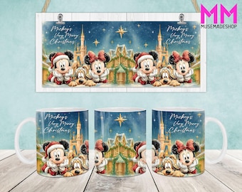 Christmas Cartoon Mug Wrap, Christmas Mouse 11oz & 15oz Mug Template, Mouse and Friends 11oz Mug Png, 15oz Mug Png, Christmas Coffee Mug Png