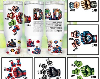 Personalized Superhero Dad Fist Bump Up to 6 Kids 40oz Tumbler Png, Dad Tumbler 40oz Png, 40oz Tumbler, Fathers Day 40oz Quencher Tumbler