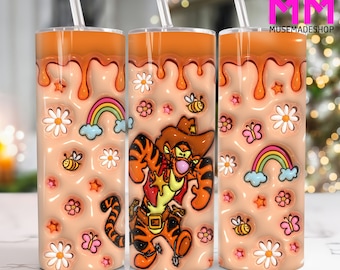 3D Inflated Cartoon 20 oz Skinny Tumbler Png, Cartoon Characters 20oz Tumbler Png, Straight and Taper Tumbler Wrap, 3D 20oz Tumbler Wrap