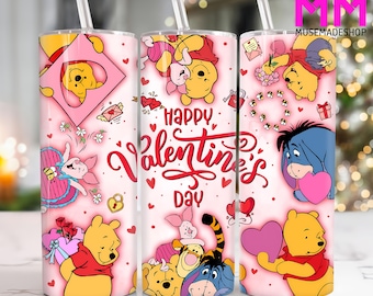 Valentines Cartoon 20 oz Skinny Tumbler Png, Happy Valentines Day 20oz Tumbler Png, Valentines Day Straight and Taper Tumbler Wrap