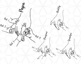 Personalized Father's Day Fist Bump Set Up tp 4 Kids Svg, Grandpa Papa Hand Svg, Father's Day Svg, Baby Toddler Kid Papa Fist Bump Svg