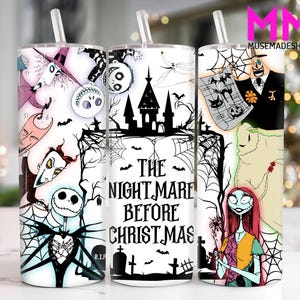 Halloween Nightmare Couple 20oz Skinny Tumbler Png Design, Halloween Friends 20oz Tumbler Png, Halloween Cartoon Nightmare Png, Digital File