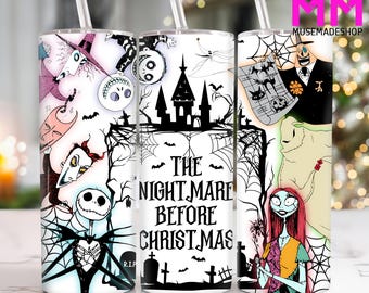 Halloween Nightmare Couple 20oz Skinny Tumbler Png Design, Halloween Friends 20oz Tumbler Png, Halloween Cartoon Nightmare Png, Digital File