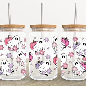 Halloween Ghost 16oz Glass Can Wrap, Halloween 16 oz Glass Can Png, 16 oz Libbey Glass Can Wrap, 16 oz Tumbler Wrap Png,Sublimation Design