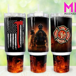 Firefighter 40oz Tumbler Png, Fire Rescue Tumbler 40oz Png, Fire Fighter 40oz Tumbler Wrap, Firefighter Dad 40oz Quencher Tumbler Wrap