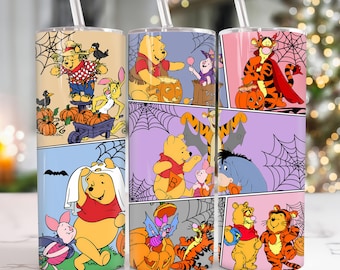 Halloween Character 20 oz Skinny Tumbler Png, Halloween Cartoon 20oz Tumbler Png, Horror Halloween Straight and Taper Tumbler Wrap
