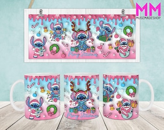 Julfigur 3D-uppblåst muggomslag, God jul 11oz och 15oz muggmall, 11oz mugg png, 15oz mugg png, kaffemuggar png, muggpress
