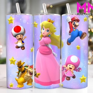 Cartoon Princess 20 oz Skinny Tumbler Png, Cartoon Characters 20oz Tumbler Png, Game Characters Straight and Taper Tumbler Wrap