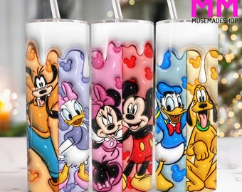 3D Inflated Cartoon 20 oz Skinny Tumbler Png, Cartoon Characters 20oz Tumbler Png, Straight and Taper Tumbler Wrap, 3D 20oz Tumbler Wrap