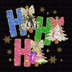 Colorful Coquette Glitter Christmas Tree Png, Bright Color Christmas Coquette Bow Ho ho ho Png, Girly Christmas Tree Png, Christmas Png