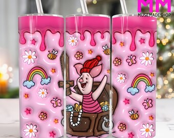 3D Inflated Cartoon 20 oz Skinny Tumbler Png, Cartoon Characters 20oz Tumbler Png, Straight and Taper Tumbler Wrap, 3D 20oz Tumbler Wrap