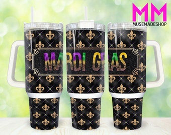 Mardi Gras 40oz Tumbler Png, Mardi Gras Tumbler 40oz Png, Masquerade Feather 40oz Tumbler Wrap, Mardi Gras 40oz Quencher Tumbler