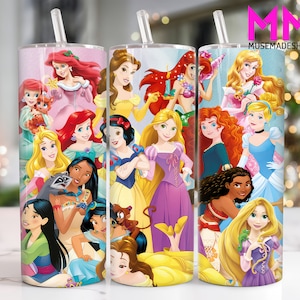 Cartoon Princess 20 oz Skinny Tumbler Png, Cartoon Characters 20oz Tumbler Png, Movies Characters Straight and Taper Tumbler Wrap