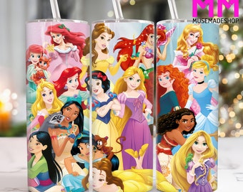 Cartoon Princess 20 oz Skinny Tumbler Png, Comicfiguren 20oz Tumbler Png, Filme Charaktere Straight und Taper Tumbler Wrap
