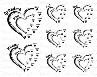 Custom Mama Heart with Kids Name Png, Grandma Shirt with Grandkid Name, Mother's Day Shirt Png, Happy Mother's Day Png,Custom Mama Shirt Png