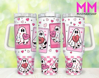 Valentines Ghost 40oz Becher Png, Happy Valentines Day Tumbler 40oz Png, Paar Liebe 40oz Tumble Wrap, Valentinstag 40oz Quencher Tumbler