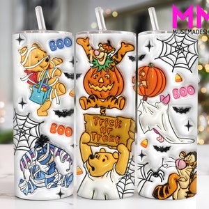 Halloween Cartoon 3D nadmuchany 20 oz chudy kubek Png, 3D Halloween 20oz Tumbler Png, Horror Halloween prosty i stożkowy kubek Wrap