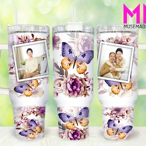 Add Your Own Photo 40oz Tumbler Png, Picture Floral Tumbler 40oz Png, Custom Photo 40oz Tumbler Wrap, Floral 40oz Quencher Tumbler