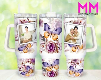 Add Your Own Photo 40oz Tumbler Png, Picture Floral Tumbler 40oz Png, Custom Photo 40oz Tumbler Wrap, Floral 40oz Quencher Tumbler