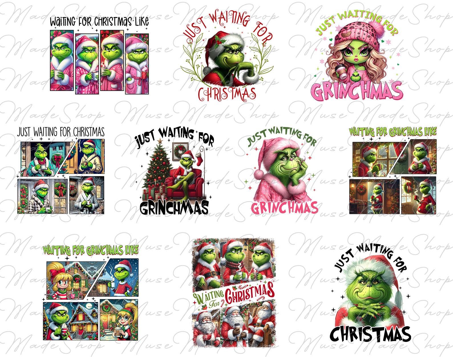 Pack 10 Designs Nur warten auf Weihnachten Png, Weihnachtsfiguren Png, Weihnachtsfilme Png, Frohe Weihnachten Png, Weihnachtssublimation