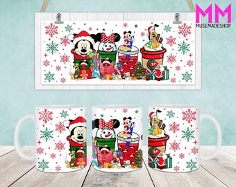 Christmas Cartoon Mug Wrap, Christmas 11oz & 15oz Mug Template, 11oz Mug Png, 15oz Mug Png, Coffee Mugs Png, Mug Press Sublimation Wrap