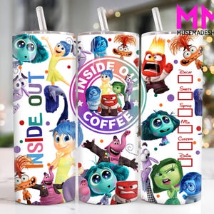 Cartoon Characters 20 oz Skinny Tumbler Png, Cartoon Emotions 20oz Tumbler Png, Movies Characters 20oz Tumbler Wrap, Mental Health Tumbler