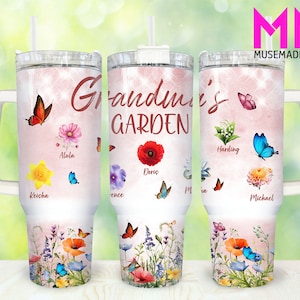 Grandma&#39;s Garden 40oz Tumbler Png, Custom Birth Month Floral Mom Tumbler 40oz Png, Mom 40oz Tumbler Wrap, Mothers Day 40oz Quencher Tumbler