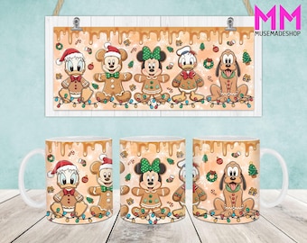 Christmas Cartoon Mug Wrap, Christmas Mouse 11oz & 15oz Mug Template, Mouse and Friends 11oz Mug Png, 15oz Mug Png, Christmas Coffee Mug Png