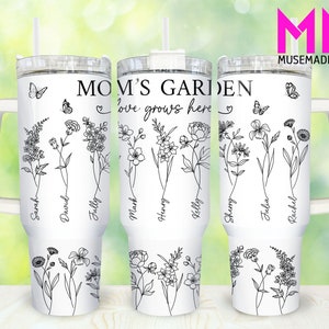 Mom&#39;s Garden 40oz Tumbler Png, Custom Birth Month Floral Mama Tumbler 40oz Png, Mom 40oz Tumbler Wrap, Mothers Day 40oz Quencher Tumbler