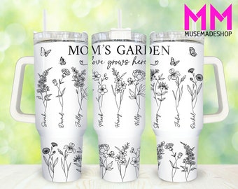 Mom's Garden 40oz Tumbler Png, niestandardowy miesiąc urodzenia kwiatowy Mama Tumbler 40oz Png, Mom 40oz Tumbler Wrap, Dzień Matki 40oz Quencher Tumbler