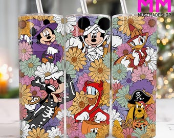 Halloween Mouse and Friends 20 oz Skinny Tumbler Png, Halloween Cartoon 20oz Tumbler Png, Horror Halloween Straight and Taper Tumbler Wrap