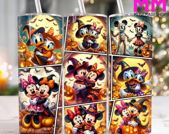 Halloween Mouse and Friends 20 oz Skinny Tumbler Png, Halloween Cartoon 20oz Tumbler Png, Horror Halloween Straight and Taper Tumbler Wrap