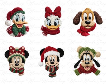 Faux Yarn Christmas Mouse Png, Christmas Cartoon Png, Crochet Magical Christmas Png, Christmas Family Trip png, Christmas Mouse and Friends