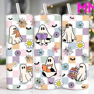 Retro Halloween Ghost 20 onças Skinny Tumbler Png, Halloween Ghost 20 onças Tumbler Png, Horror Halloween Straight e Taper Tumbler Wrap