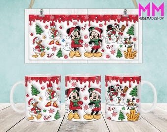 Emballage de tasse gonflé 3D avec personnage de Noël, modèle de tasse joyeux Noël 11 oz et 15 oz, tasse 11 oz png, tasse 15 oz png, tasses à café png, presse à tasses