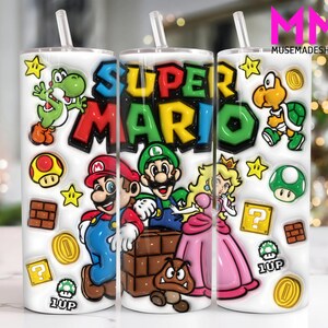 Cartoon 3D nadmuchany 20 oz chudy kubek Png, postacie z kreskówek 20oz Tumbler Png, postacie z gier proste i stożkowe Tumbler Wrap