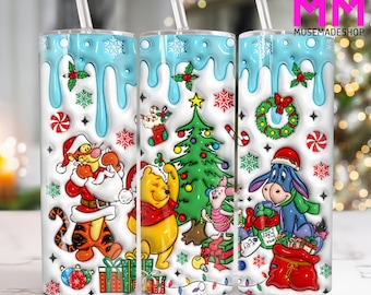 3D Inflated Christmas 20 oz Skinny Tumbler Png, Merry Christmas 20oz Tumbler Png, 3D Christmas Character Straight and Taper Tumbler Wrap