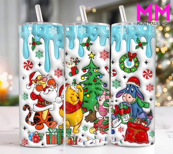 3D Inflated Christmas 20 oz Skinny Tumbler Png, Merry Christmas 20oz Tumbler Png, 3D Christmas Character Straight and Taper Tumbler Wrap