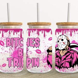 Horror Characters 16oz Glass Can Wrap, Halloween 16 oz Glass Can Png, 16 oz Libbey Glass Can Wrap, 16 oz Tumbler Wrap Png,Sublimation Design