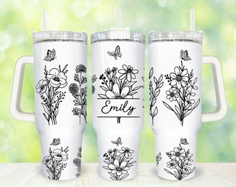 Personalized Name Wildflower 40oz Tumbler Png, Wildflower Tumbler 40oz Png, Floral 40oz Tumbler Wrap, 40 oz Tumbler Wrap, Sublimation Design