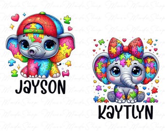 Elefante autistico personalizzato PNG, Bambini autistici PNG, Ragazzo/ragazza autistici PNG, Consapevolezza dell'autismo PNG, Nastro autismo PNG, Mese dell'autismo PNG, Puzzle sull'autismo