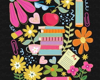 Teacher Boho Flowers Png, Teach Love Inspire Png, Floral Teacher Png, Teacher Appreciation, Teacher Life Png, Last day of school Png