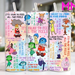 Cartoon Characters 20 oz Skinny Tumbler Png, Cartoon Emotions 20oz Tumbler Png, Movies Characters 20oz Tumbler Wrap, Mental Health Tumbler