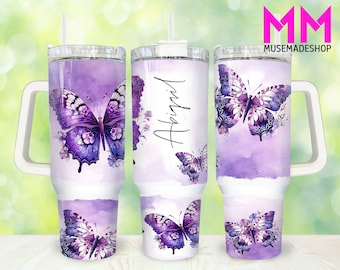 Purple Butterfly 40oz Tumbler Png, Floral Tumbler 40oz Png, Butterfly 40oz Tumbler Wrap, 40oz Quencher Tumbler Wrap,Sublimation Design