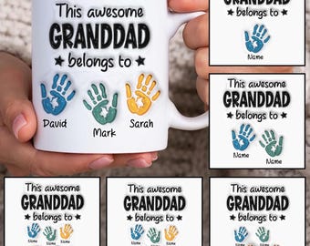 Best Dad 3D Inflated Mug Wrap, Custom Grandpa Handprint Up to 6 Kids 11oz Mug Template, Dad 11oz Mug Png, Fathers Day Coffee Mugs Png