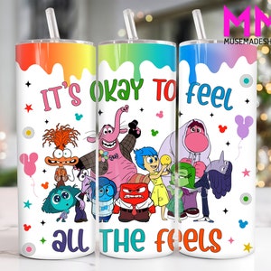 Cartoon Characters 20 oz Skinny Tumbler Png, Cartoon Emotions 20oz Tumbler Png, Movies Characters 20oz Tumbler Wrap, Mental Health Tumbler