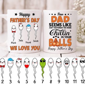 Taza personalizada "Vivíamos en tus pelotas", plantilla de taza personalizada para papá de 325 ml, taza para papá de 325 ml (PNG), tazas para el Día del Padre (PNG)