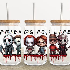 Horror Characters 16oz Glass Can Wrap, Halloween 16 oz Glass Can Png, 16 oz Libbey Glass Can Wrap, 16 oz Tumbler Wrap Png,Sublimation Design