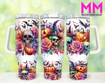 Retro Halloween-schedel 40oz beker png, pompoen schedel beker 40oz png, Halloween 40oz beker wrap, Spooky Halloween 40oz beker beker