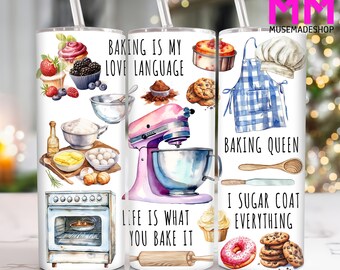 Cozinhar é minha linguagem de amor 20 oz Skinny Tumbler Png, Baking Girl 20oz Tumbler Png, Cooking Straight and Taper Tumbler Wrap, Baking Tumbler